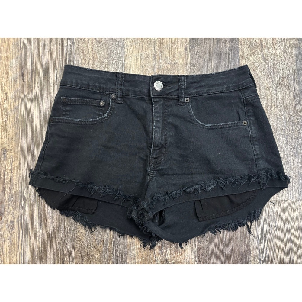 American Eagle Hi-Rise Festival Black Denim‎ Cutoff Shorts Women 10 Frayed Hem